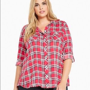 Torrid Pink Plaid Challis Camp Shirt- Size 2X